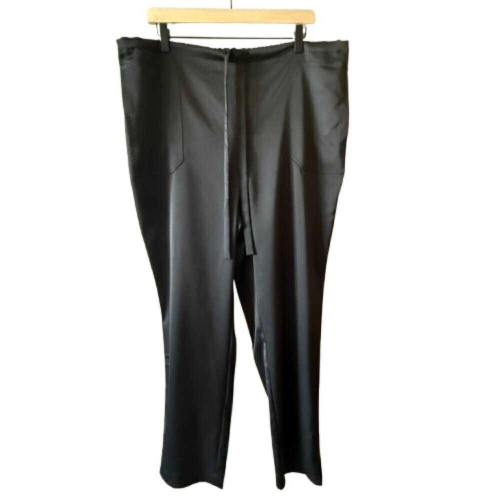 Women's XL NWT Black Label by Chico's Black Satin Tie-Front Pants